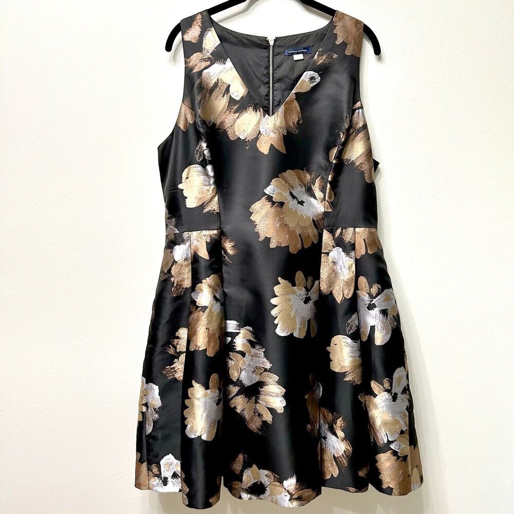 Tommy Hilfiger Black and Gold Floral Midi Dress